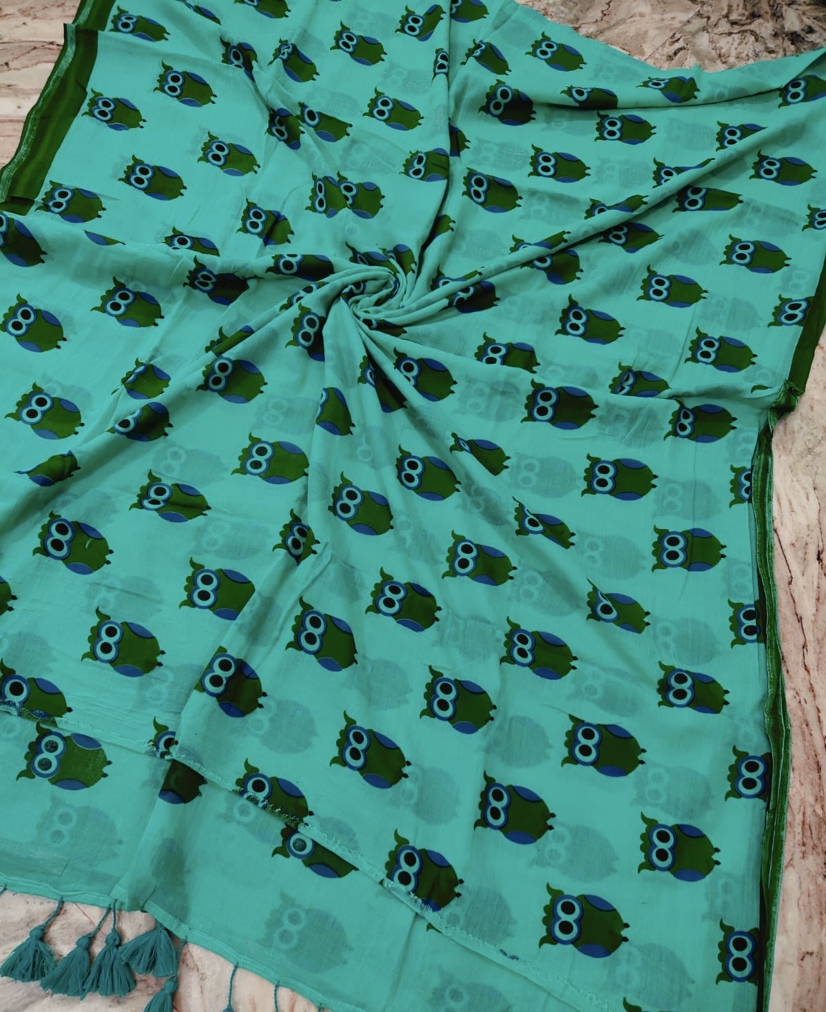 Owl Printed Mul Cotton Saree