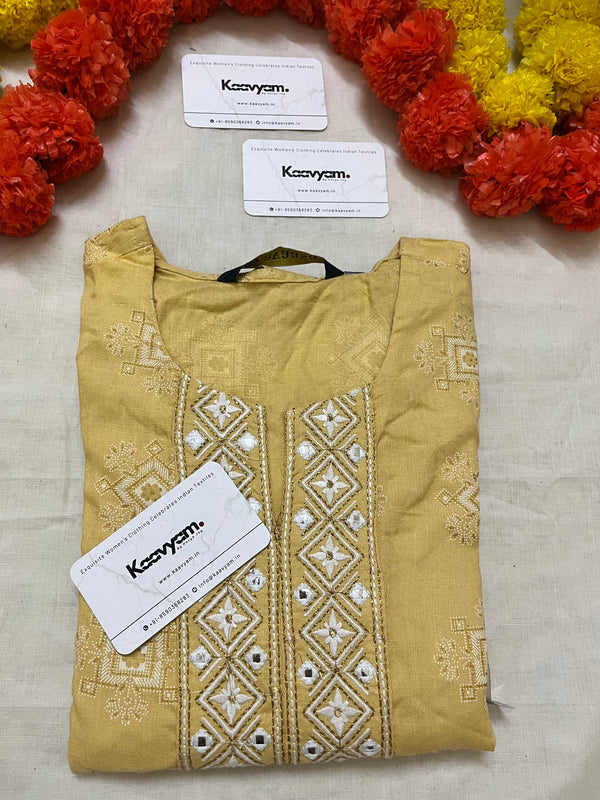 Yellow embroider yoke kurti