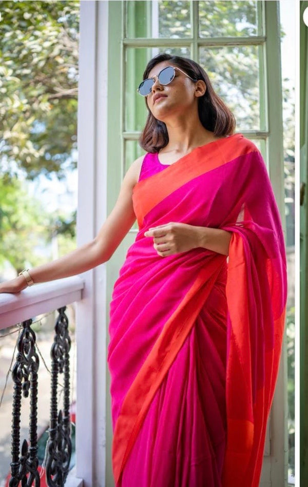 Mul Cotton Contrast Border Saree