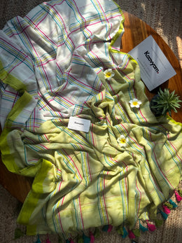 Lumi Green Check Mul Cotton Saree