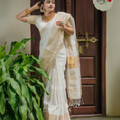 Broad Border Linen Saree - Manka