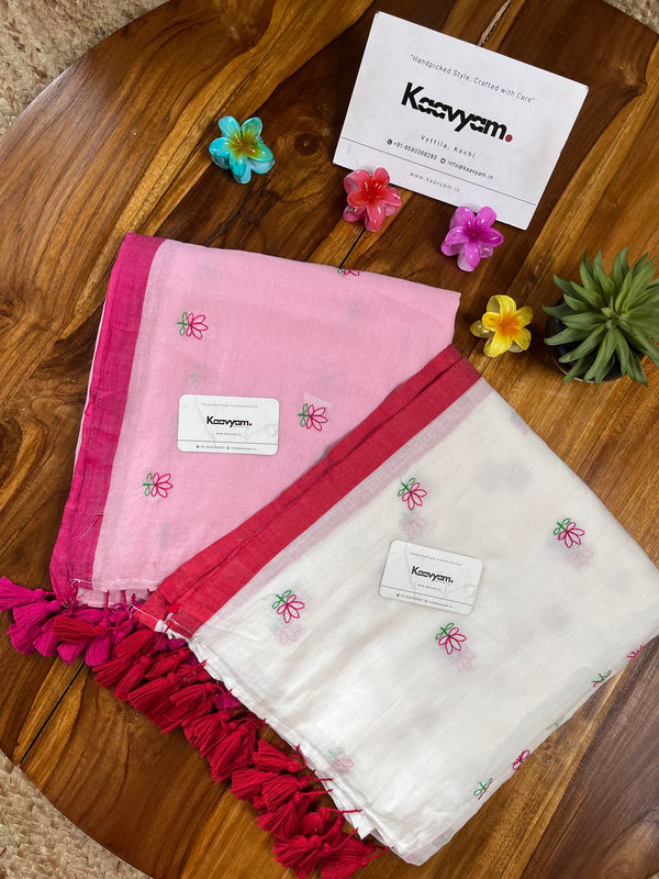 Rose Embroidery Mul Cotton Saree