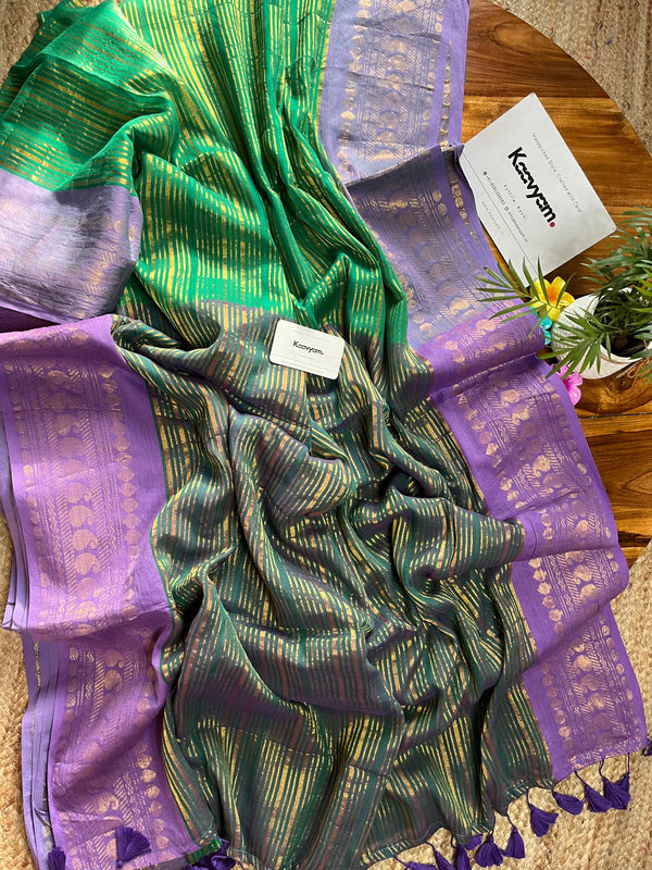Kasav Stripe Motif Border Mul Cotton Saree - Manka