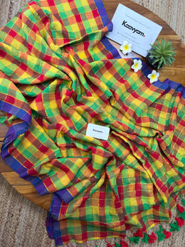 Multi Golden Check Mul Cotton Saree