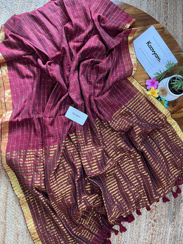 Gold Check Mul Cotton Saree