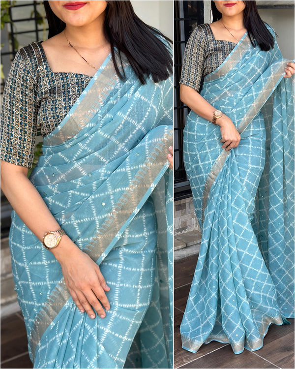 Check Chiffon Saree