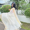 Kerala Kasav Stripe Border Mul Cotton Saree - MANKA
