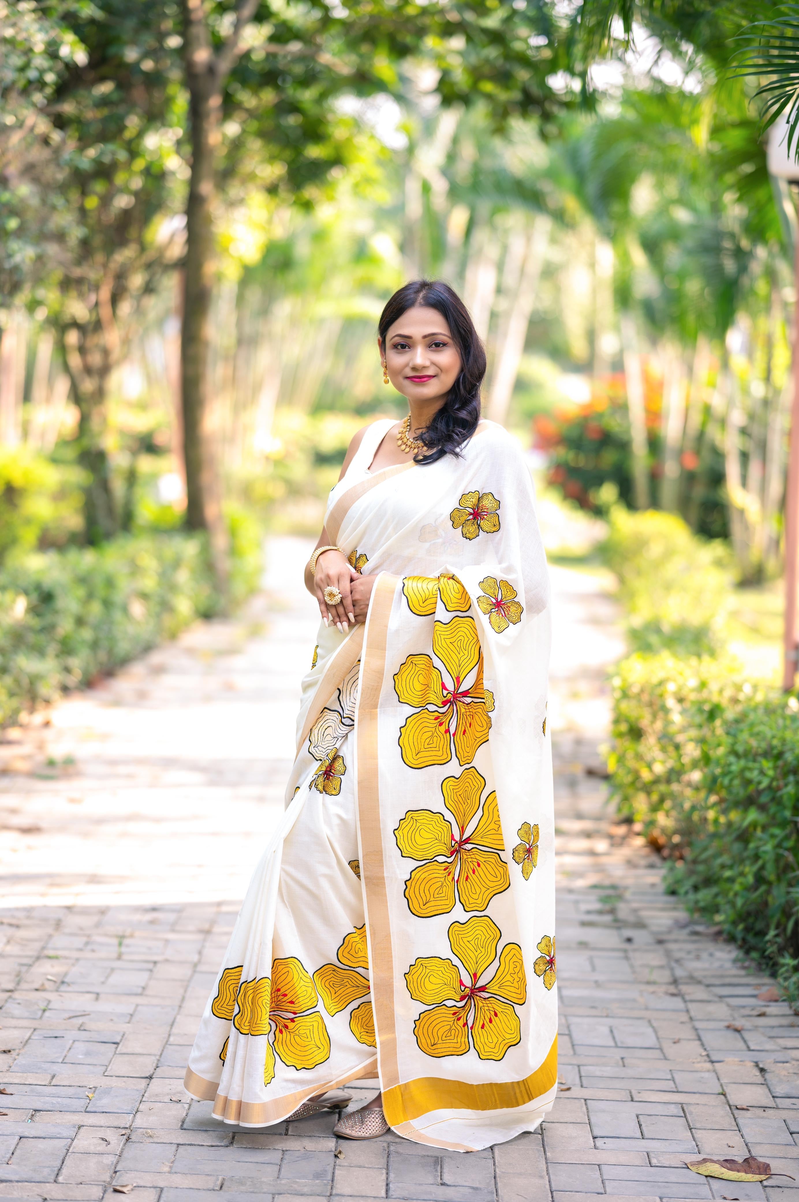Hibiscus Kerala Kasav Saree