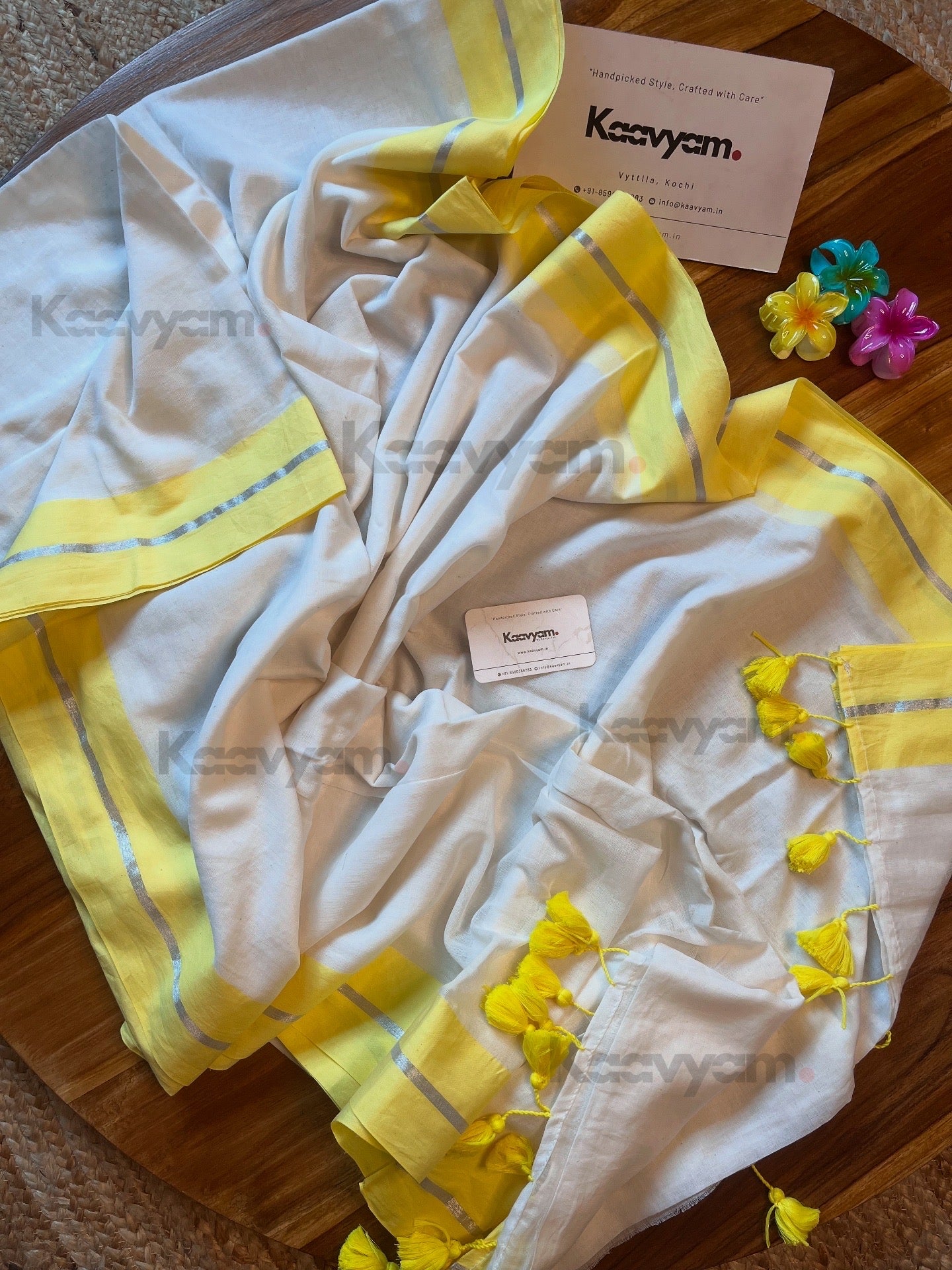 Yellow Border Mul Cotton Saree