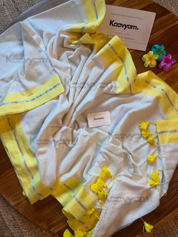 Yellow Border Mul Cotton Saree