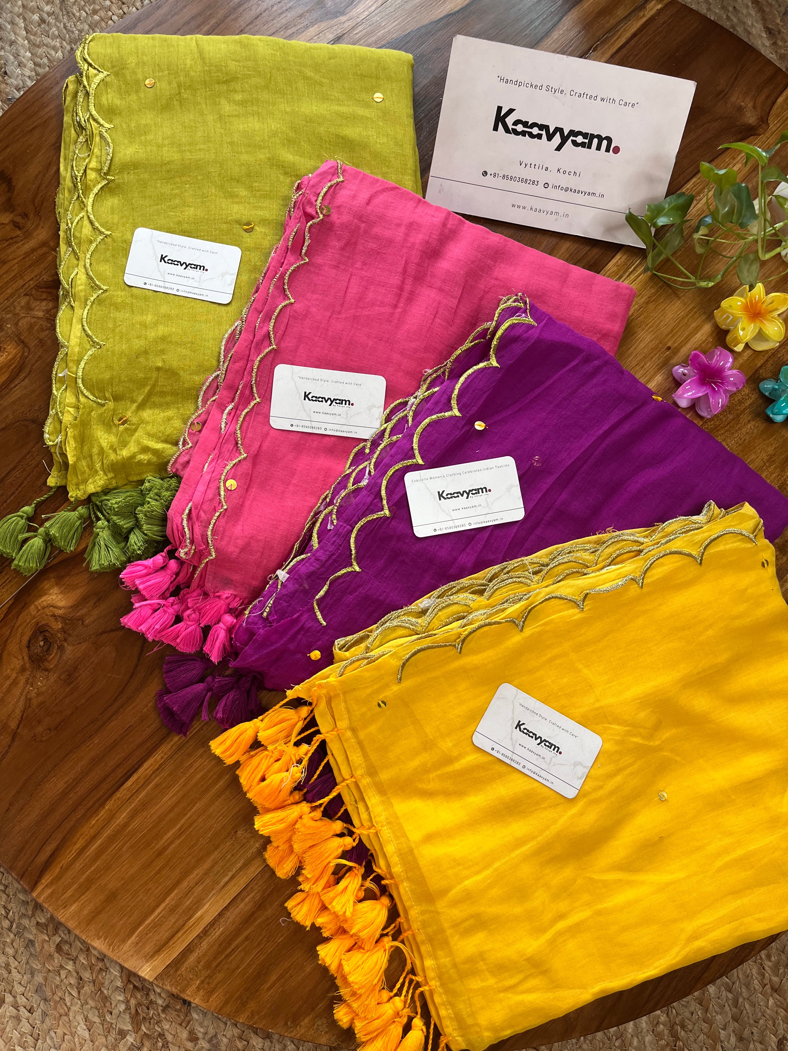 Scallop Border Mul cotton Sequins Saree