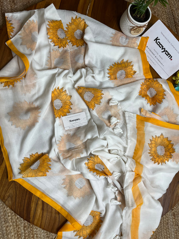 Sunflower Printed Mul Cotton Saree