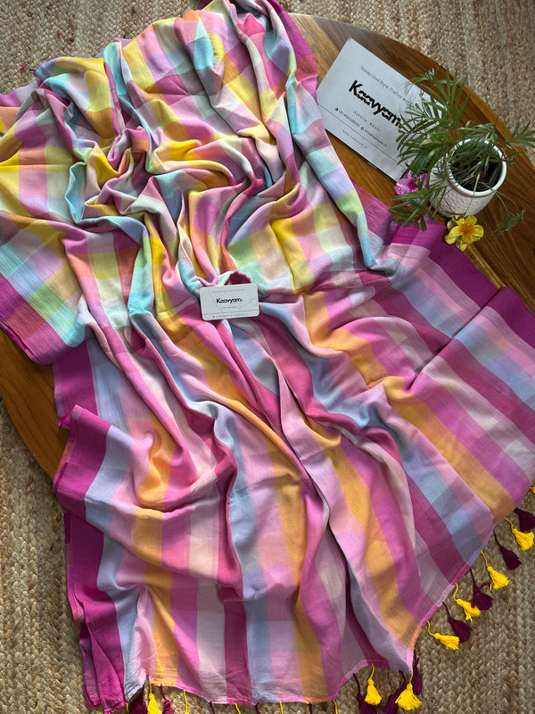Casual Rainbow Check Mul Cotton Saree