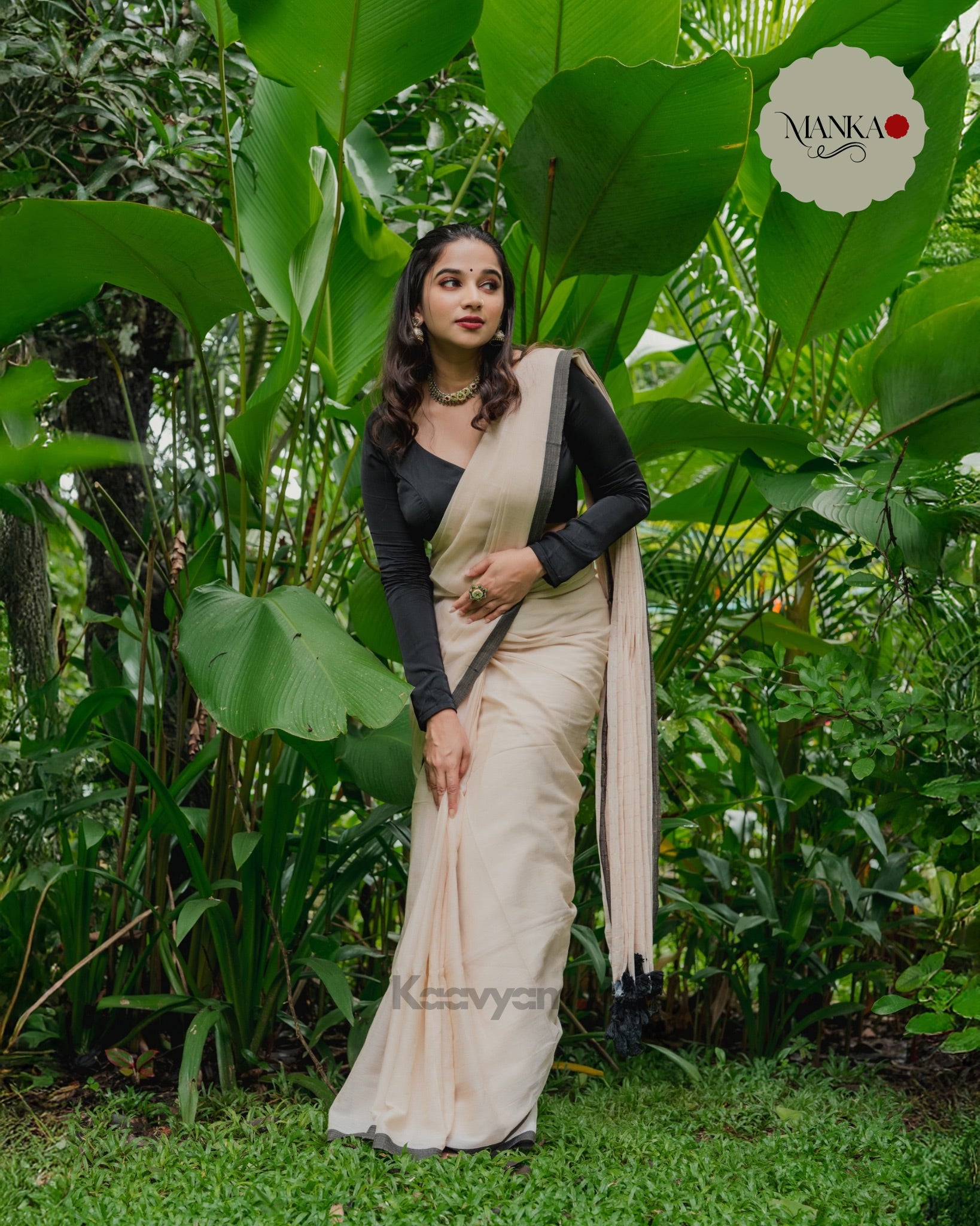 Black Border Mul Cotton Saree - Manka