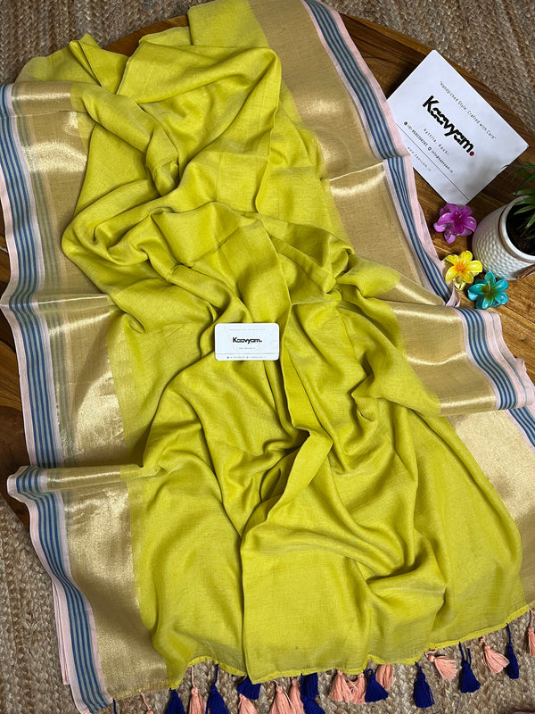 Yellow Kasav Border Mul Cotton Saree