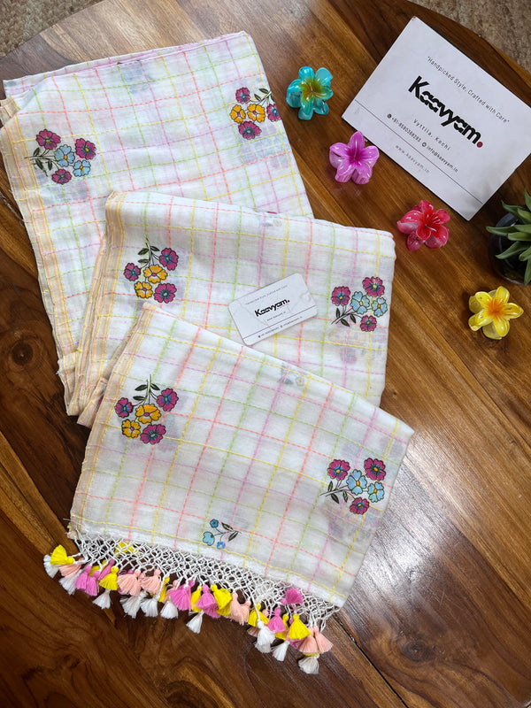 Printed Kantha Embroidery Cotton Saree