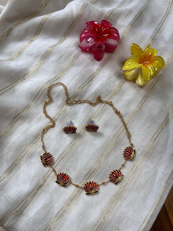 Lotus Chain Neckpiece & Earrings