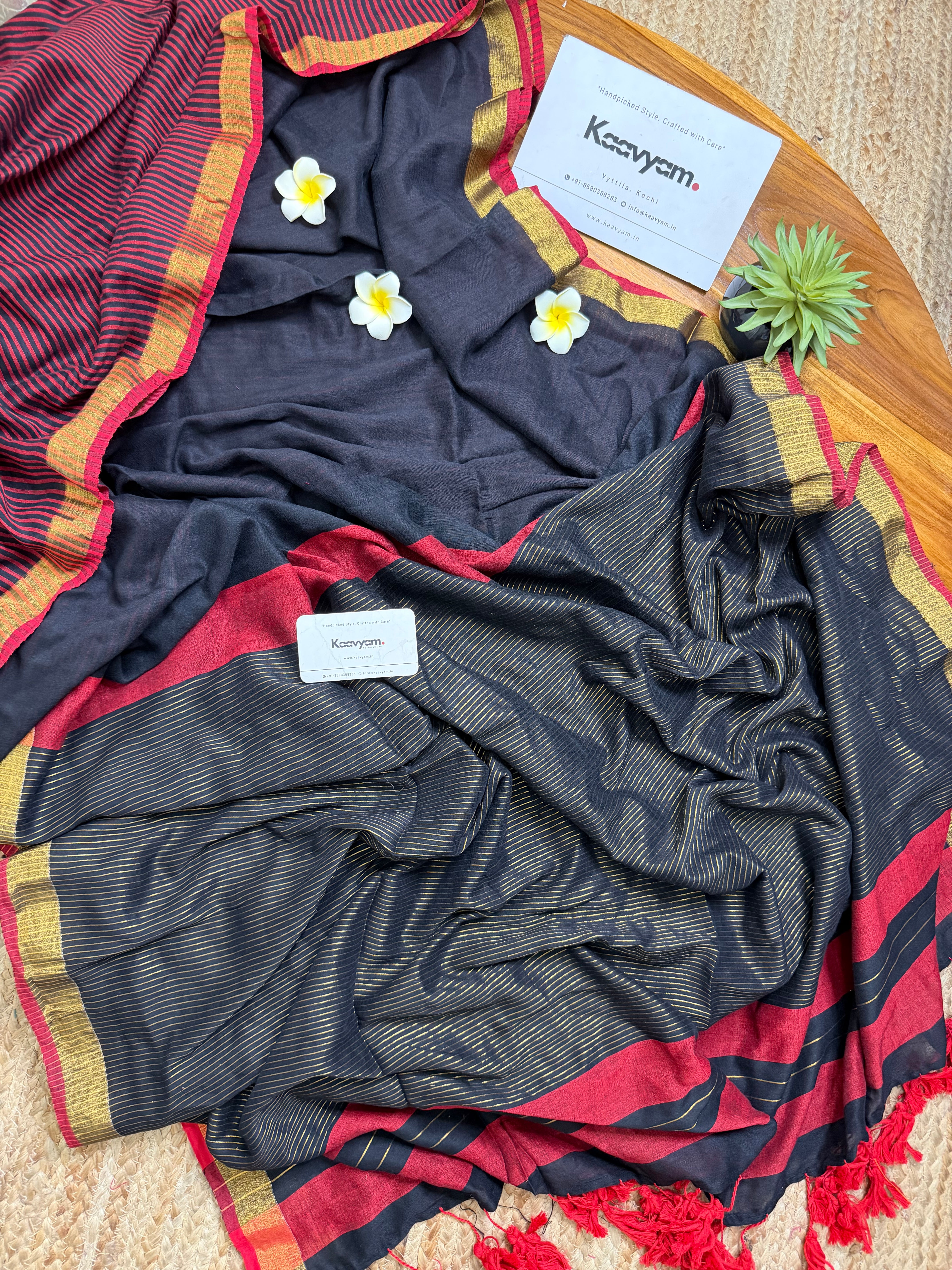 Half Half Stripe Mul Modal Saree