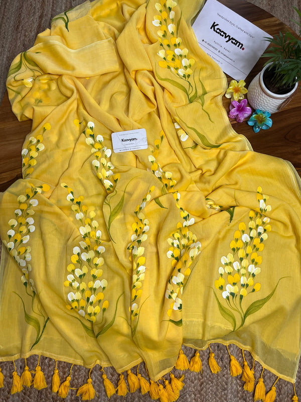 Kanikkonna Handpainted Mul Cotton Saree