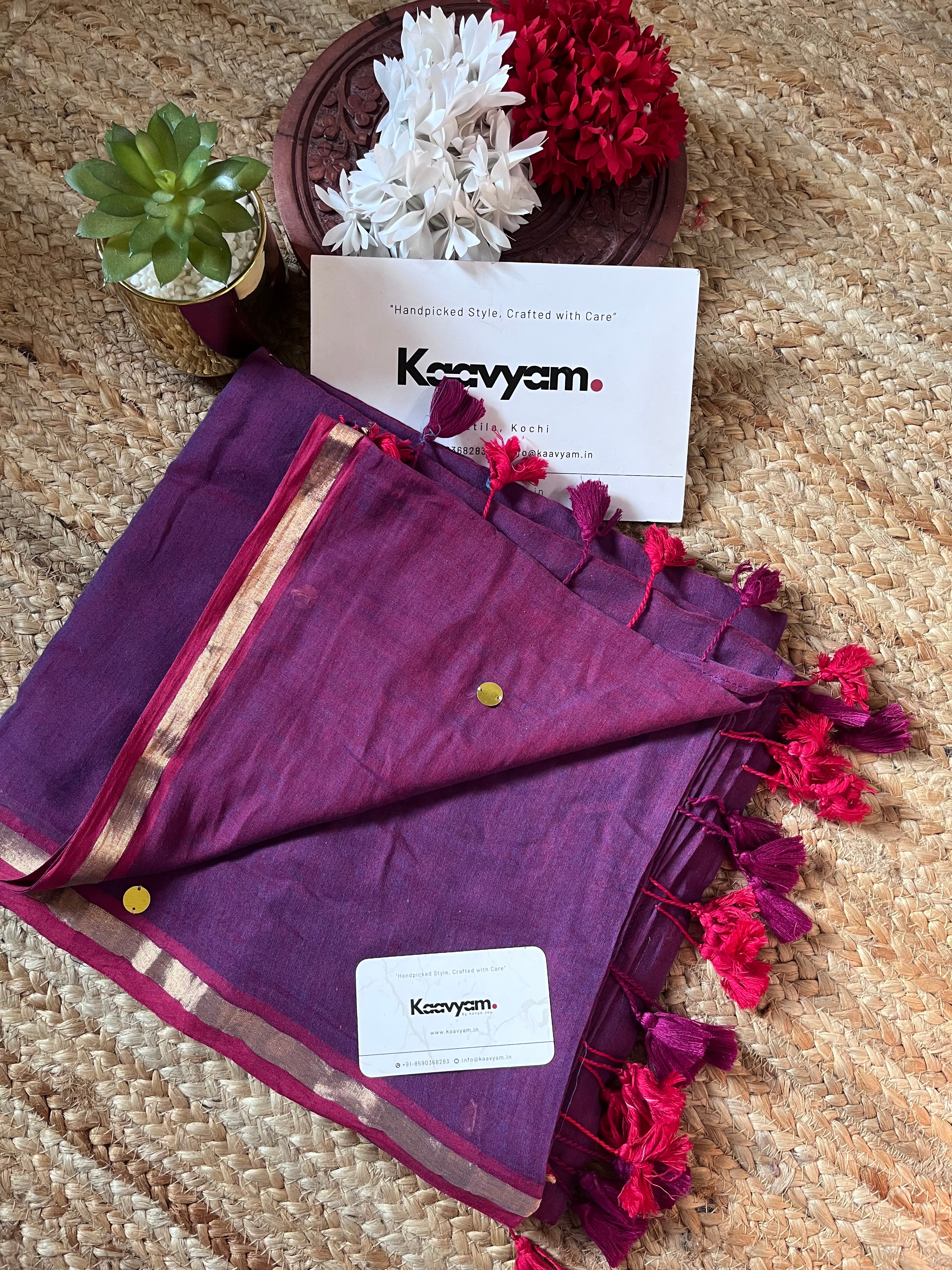 Kasav Sequins Mul Cotton Saree