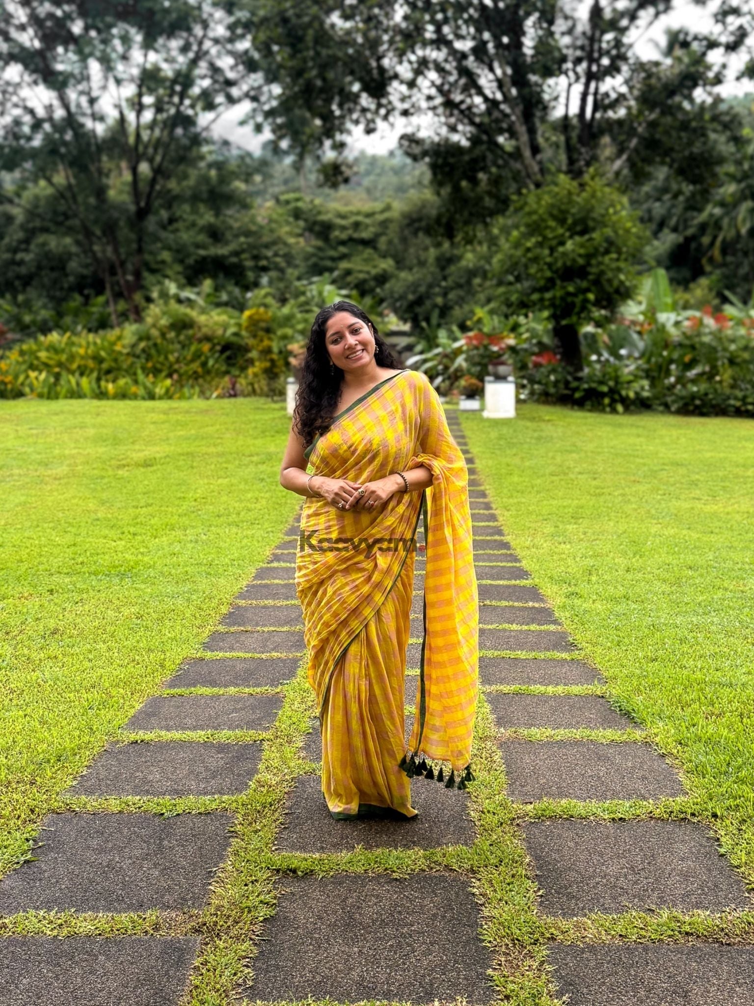 Mint Lime Check Mul Cotton Saree