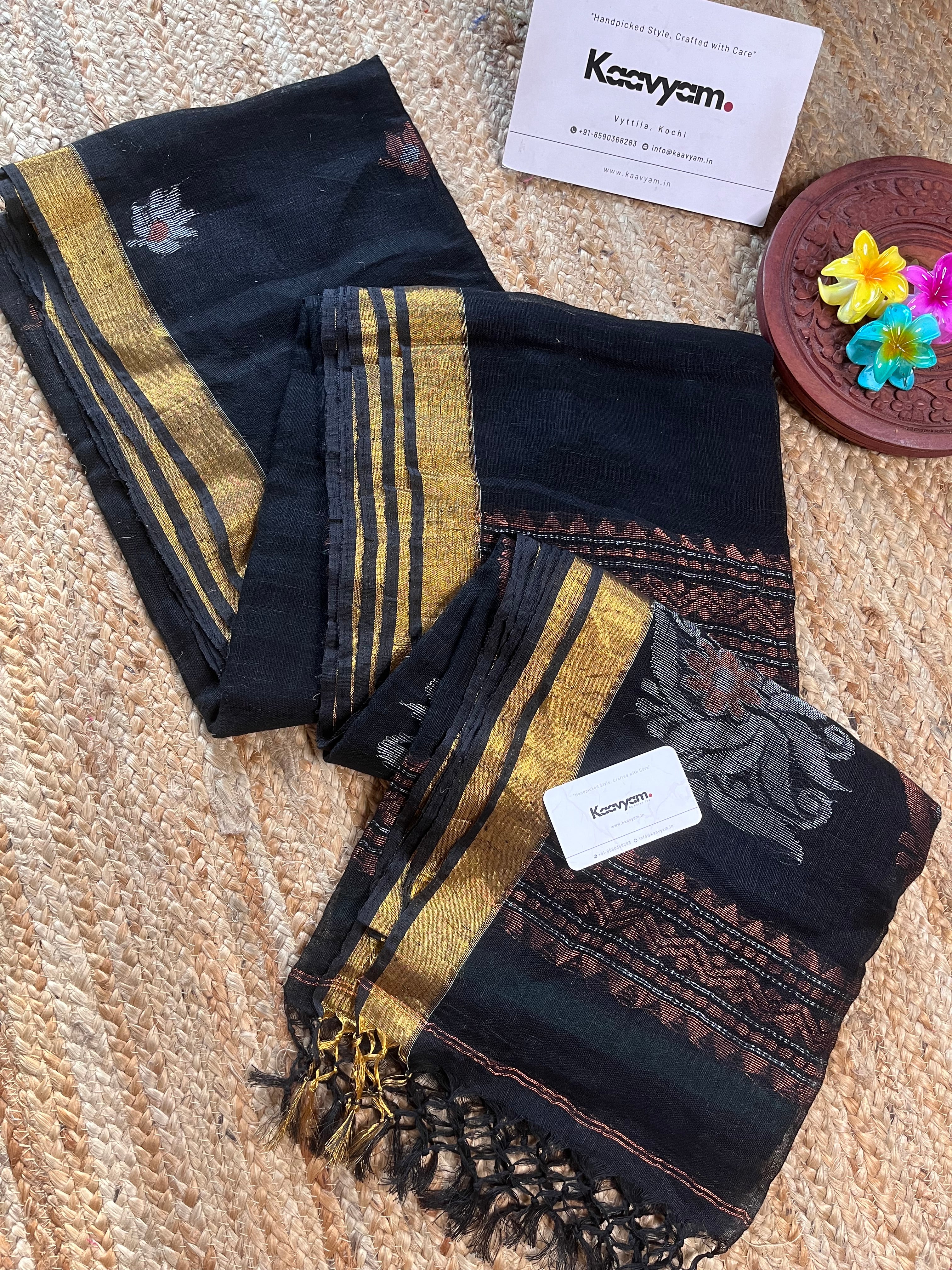 Black Linen Saree