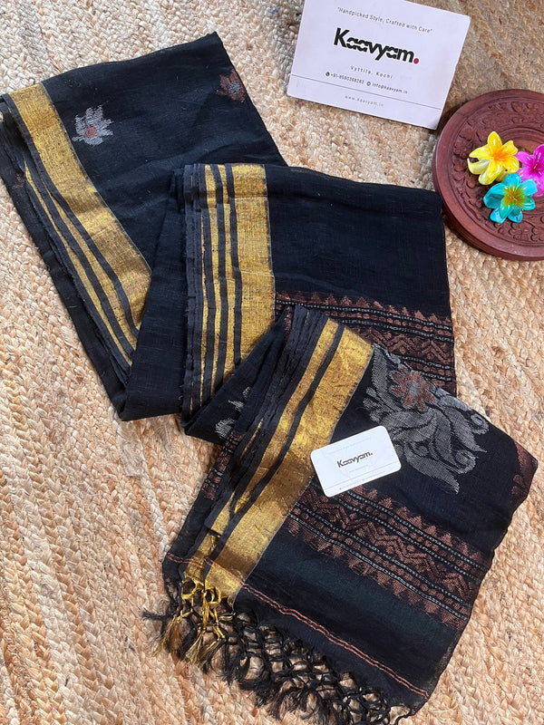 Black Linen Saree
