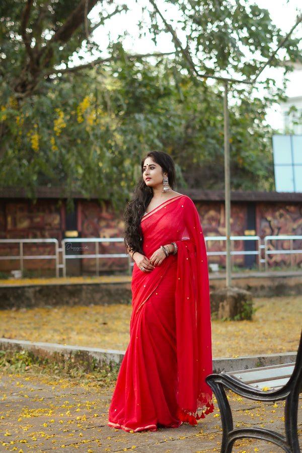 GOLDY - RED MUL COTTON SAREE