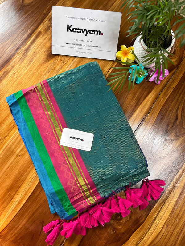 Pink & Kasav String Border Mul Cotton Saree