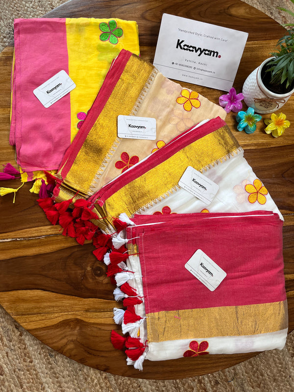Onappoo Floral Border Mul Cotton Saree