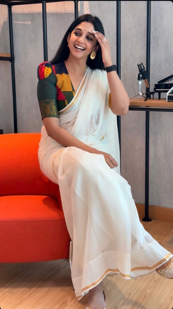 Nyla Usha Inspired Goldy Mul Cotton Saree