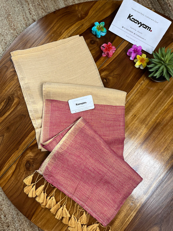 Beige & Red Mul Modal Saree