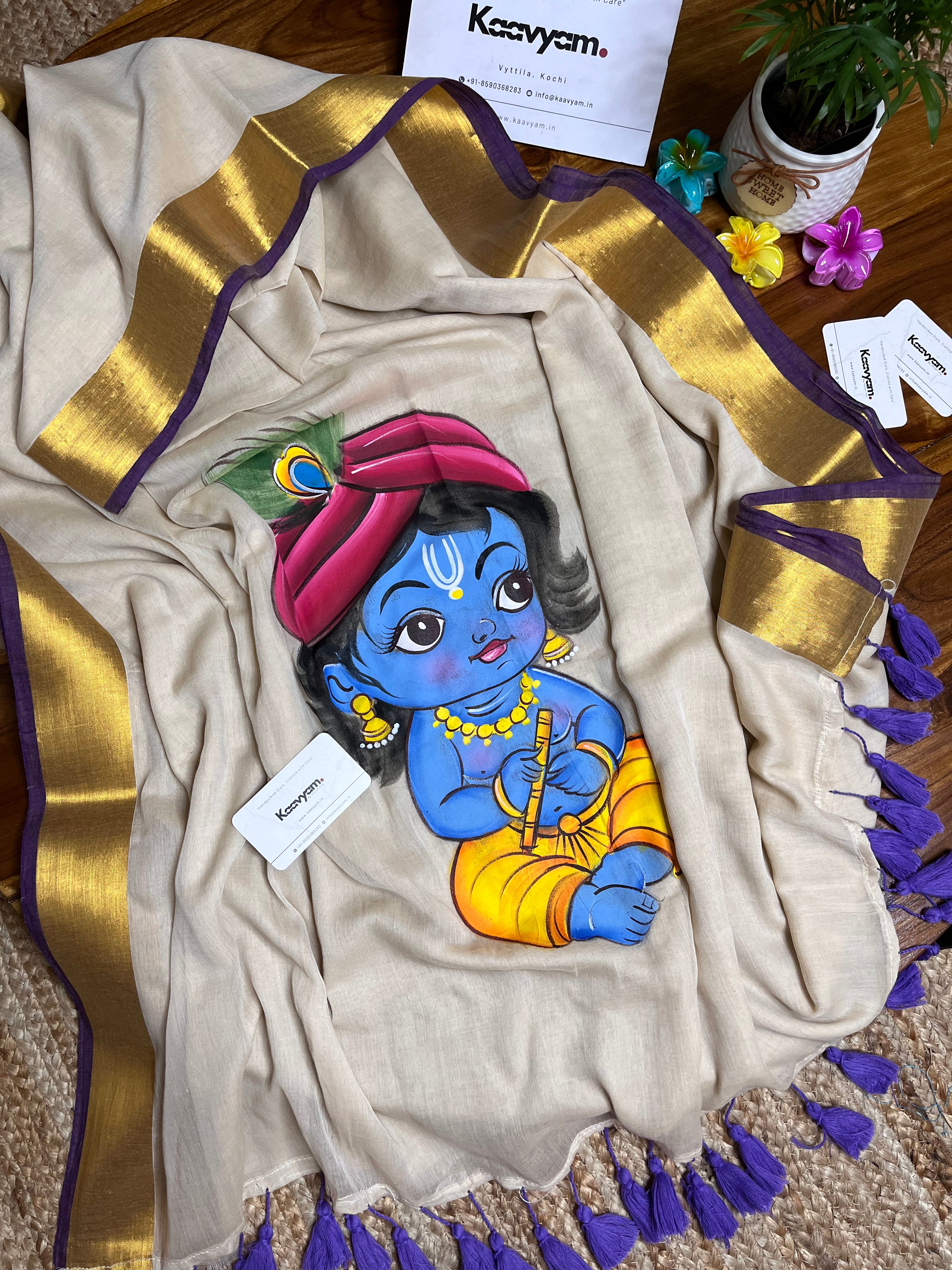 Little Krishna Handpainted Saree