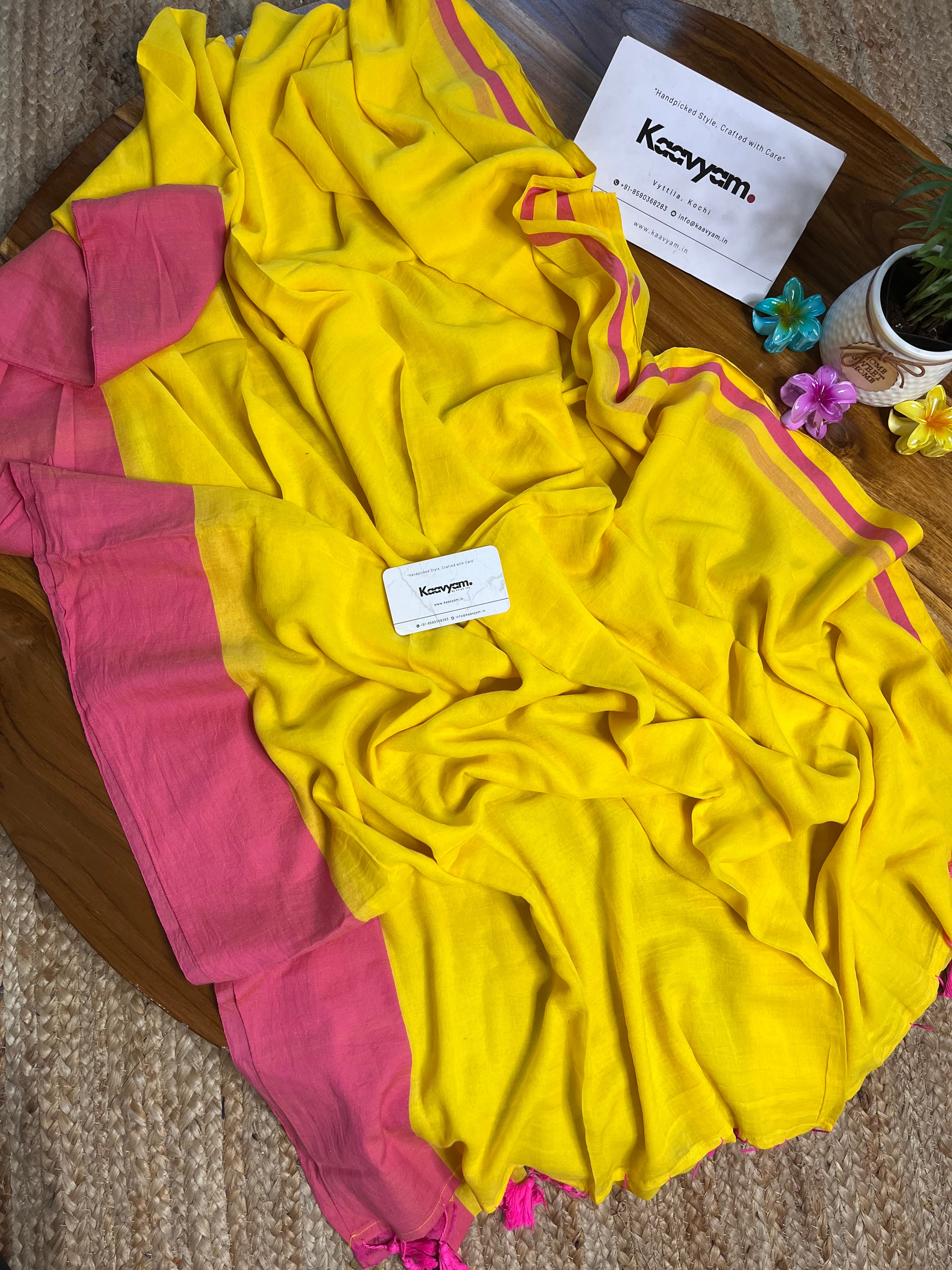Yellow Mul Cotton Saree