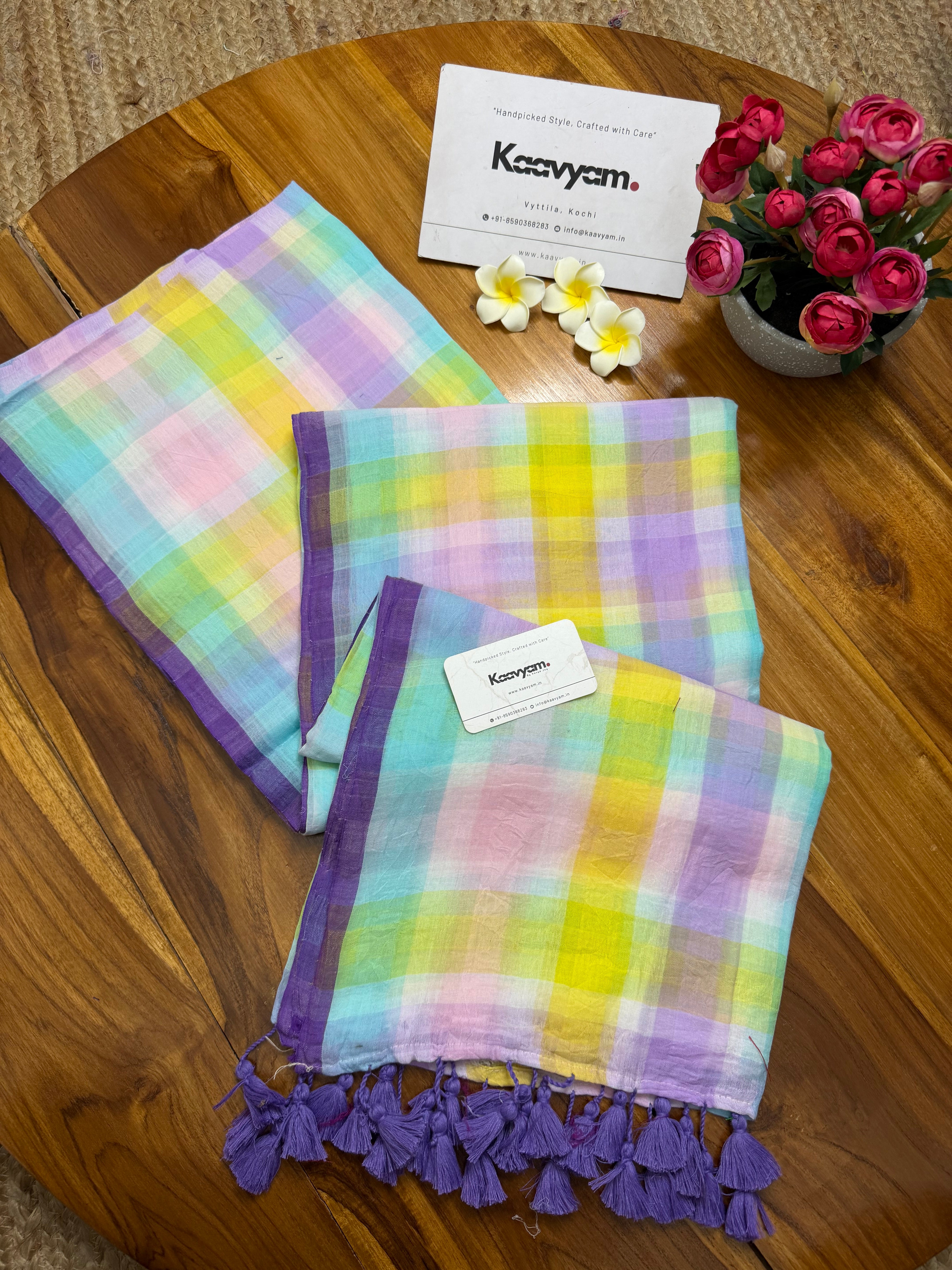 Lavender Checks Glow Saree