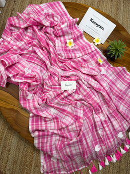 Plaid Pink Heart Mul Cotton Saree