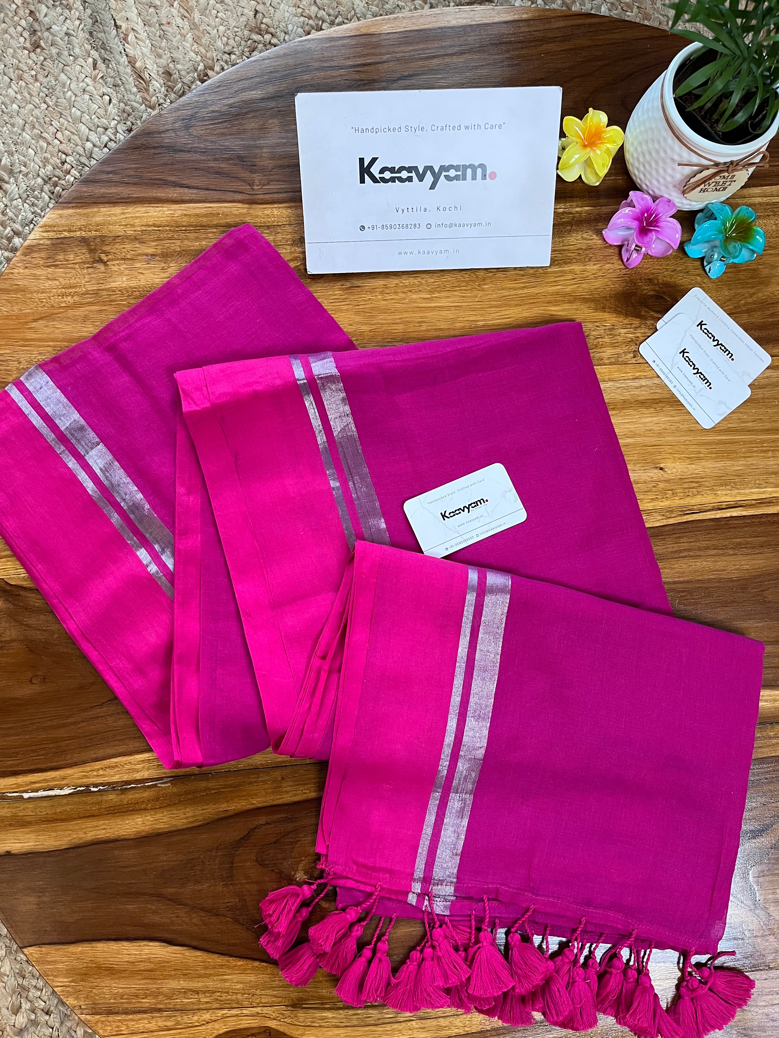 Pink & Orange Border Mul Cotton Saree