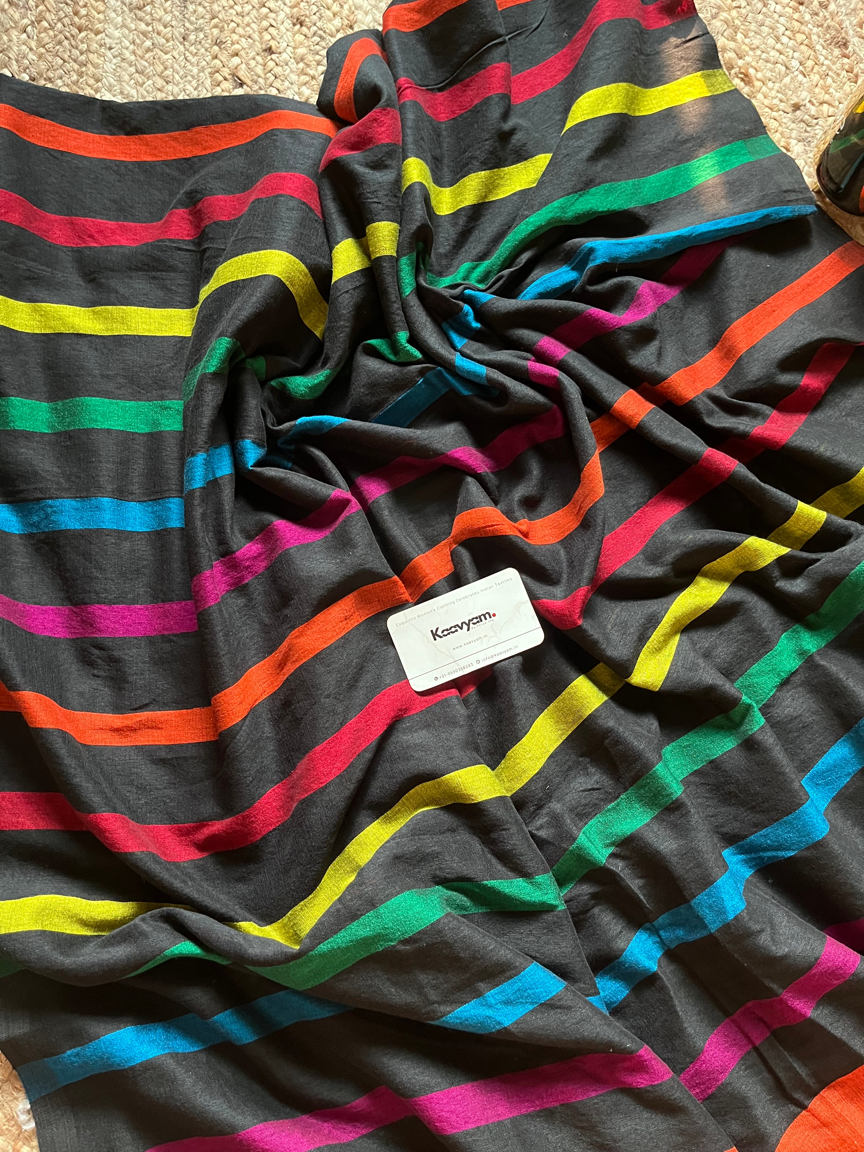 Rainbow Stripes Mul Cotton Saree