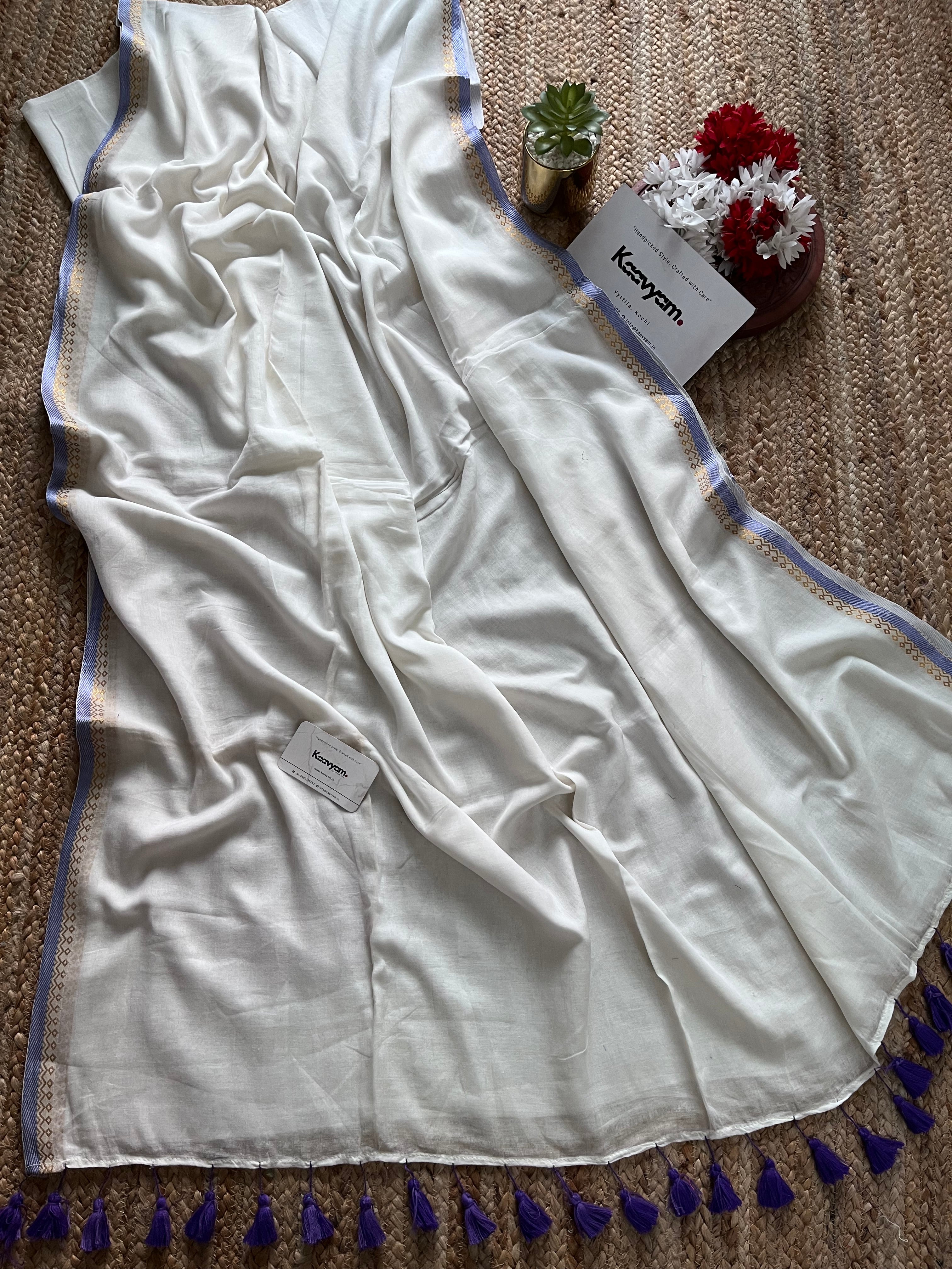 Lavender Border Mul Cotton Saree