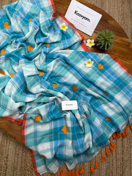 Cyan Grace Heart Mul Cotton Saree