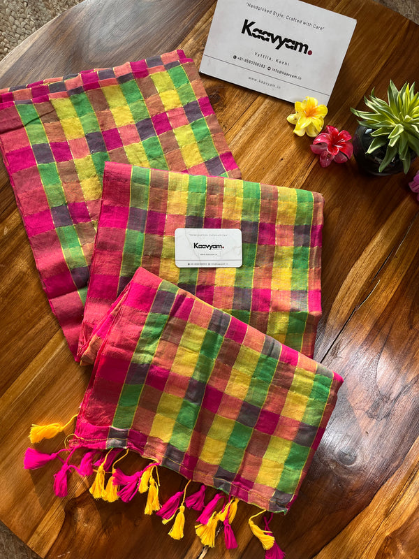 Multi Golden Check Mul Cotton Saree