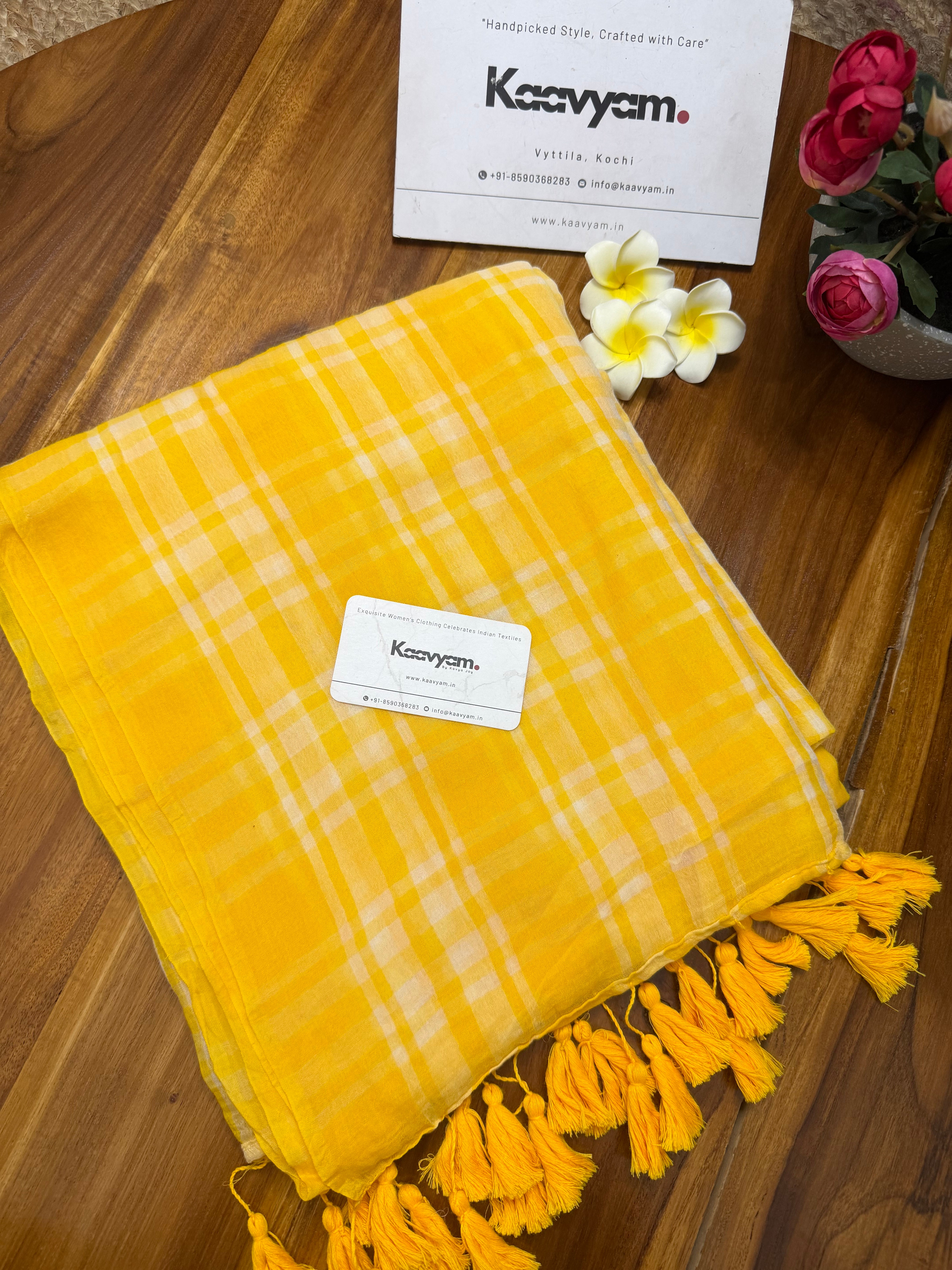Lemon Lattis Checks Mul Cotton Saree