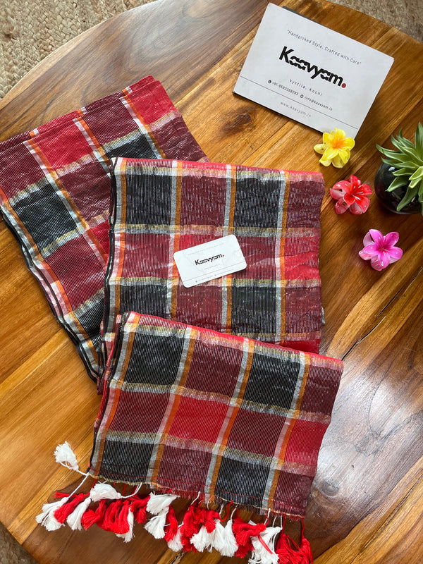 Multi Color Silver Check Mul Cotton Saree