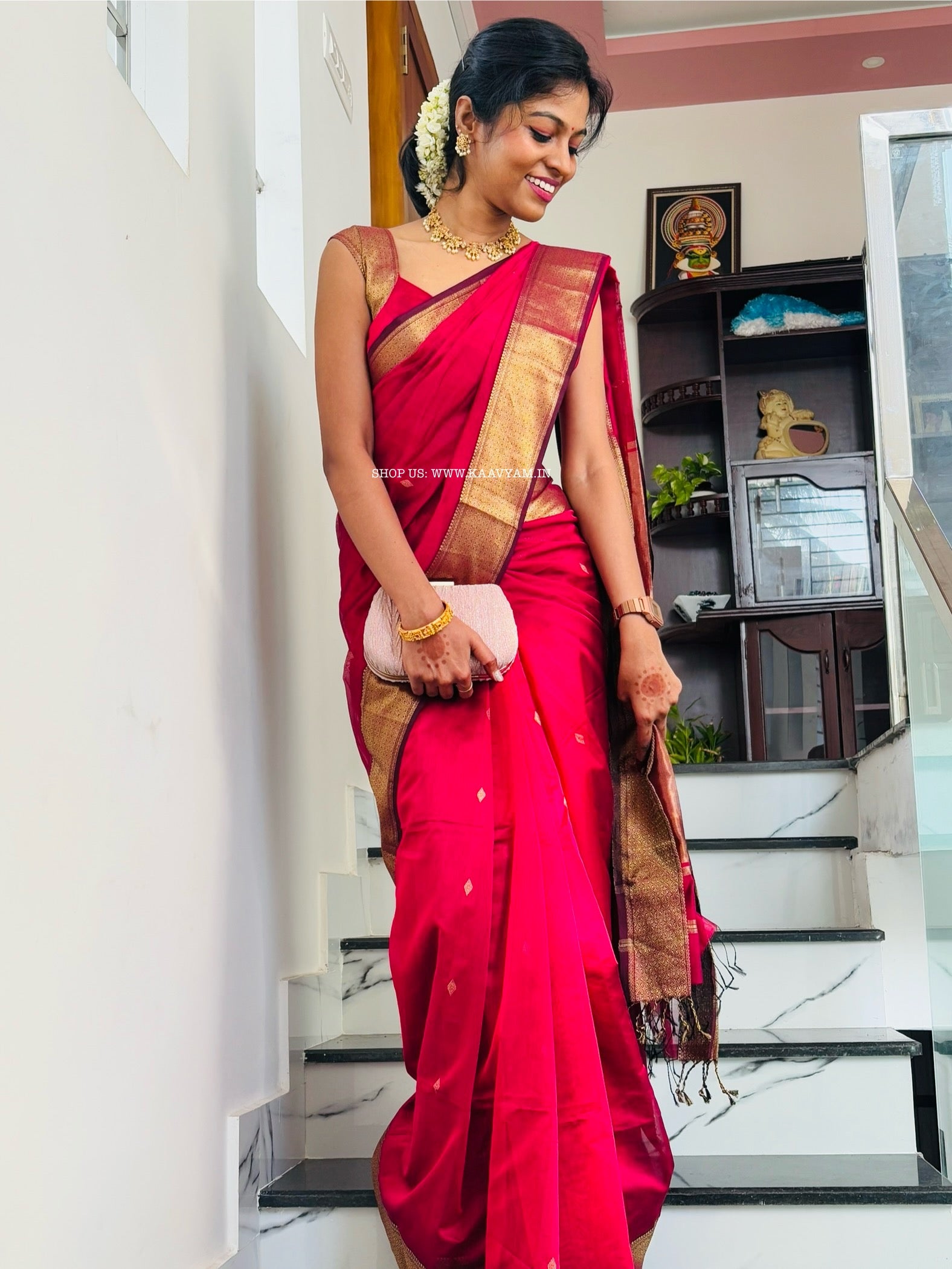 Maheshwari Golden Zari Saree