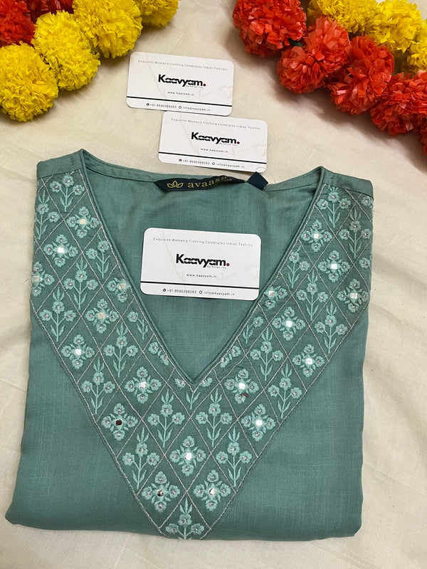 V NECK EMBROIDERY KURTI