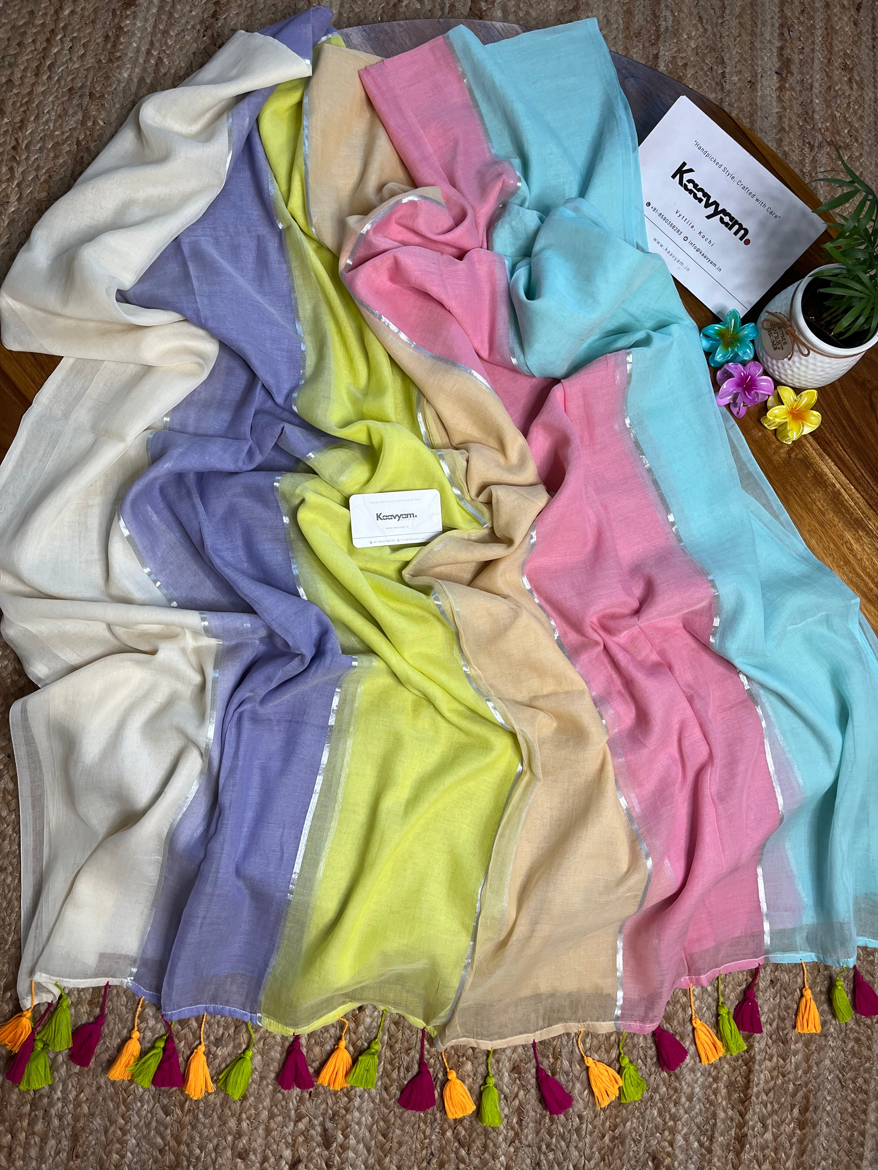 Pastel Stripe Mul Cotton Saree