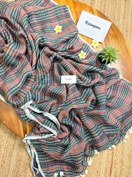Forest Checks Linen Saree