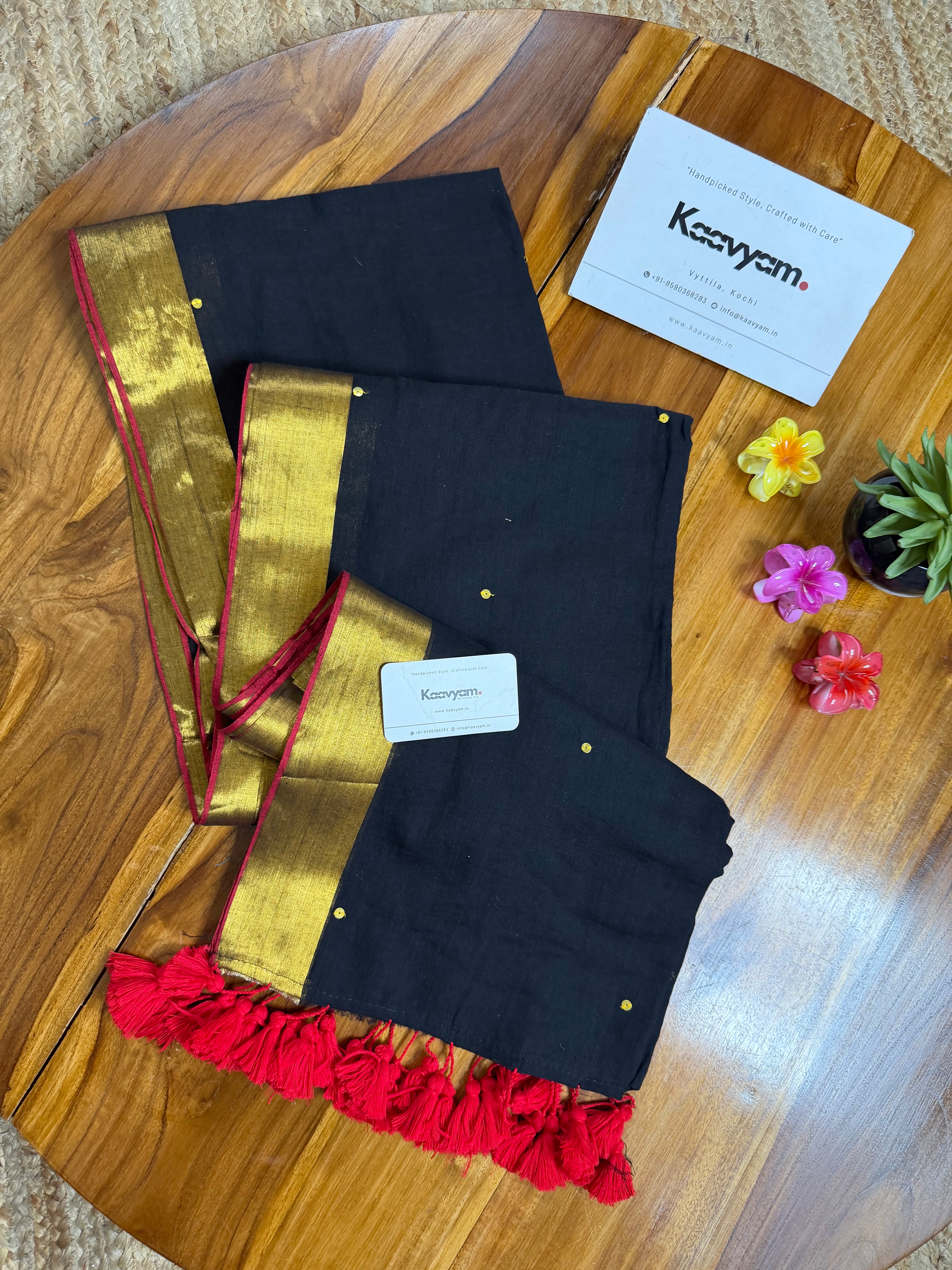 Kasav & Kara Sequins Mul Cotton Saree