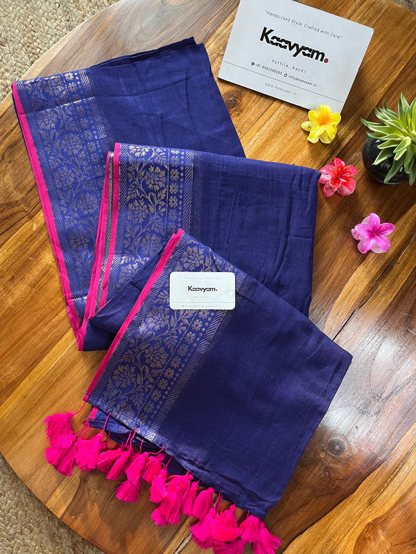 Contrast Zari Border Mul Cotton Saree