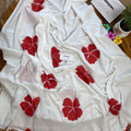 Red Hibiscus Handpainted Mul Cotton Saree